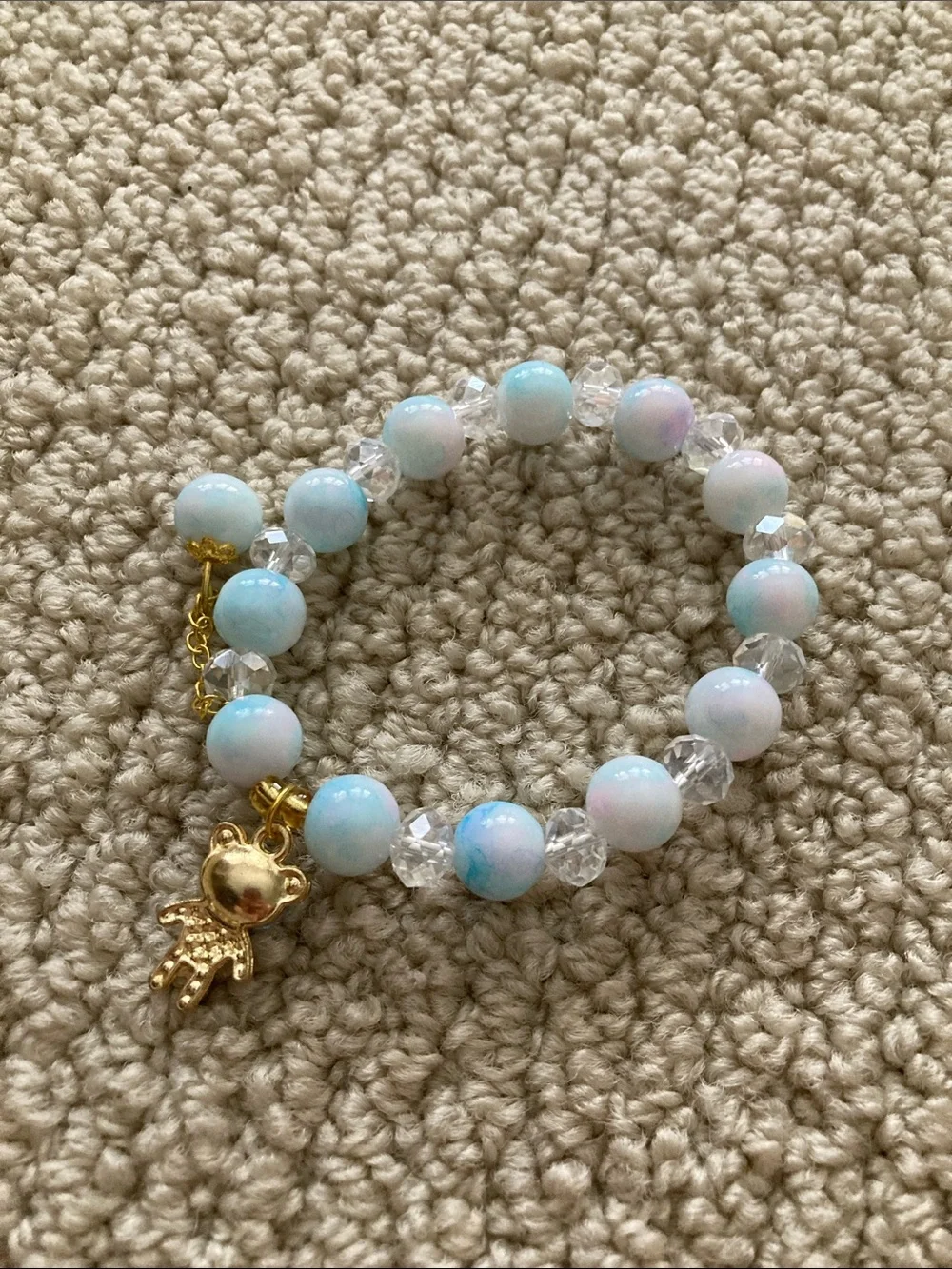 Kids Blue Beaded Charm Bracelet with Sparkle Turtle Charm
